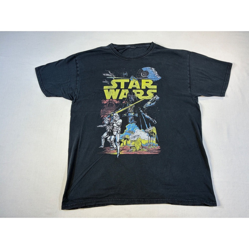 Star Wars Graphic T-Shirt Mens Large Black Darth Vader Stormtrooper‎ Retro Tee